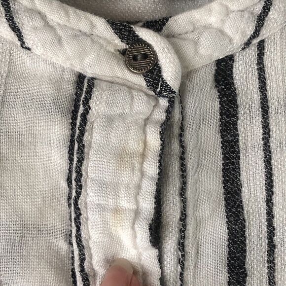 Lucky Brand Womens Top Shirt White Black Striped Roll Tab Sleeve Pocket Small - Picture 12 of 16